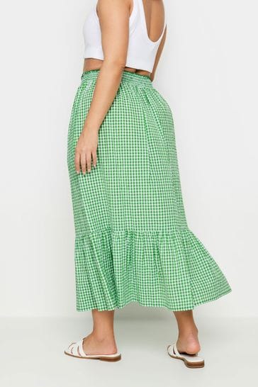 Buy Yours Curve Green Gingham Tiered Pure 100 Cotton Midi Skirt from the Next UK online shop
