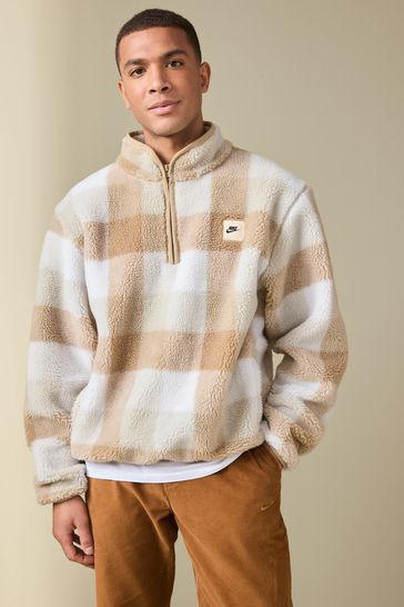 Buy Nike Beige Club Winterized Sherpa Half Zip Fleece Top from Next Hungary