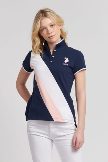 U.S. Polo Assn. Womens Blue Player 3 Sash Polo Shirt