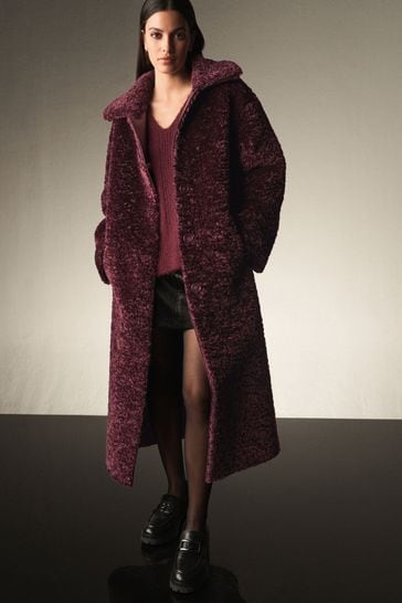 Long red teddy coat clearance