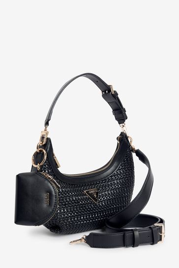 GUESS Black Woven Emelda Crossbody Shoulder Bag