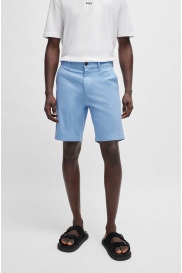 BOSS Light Blue Slim Fit Stretch Cotton Chino Shorts