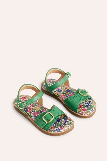 Boden Green Leather Buckle Sandals