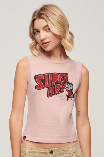 SUPERDRY Pink SUPERDRY Retro Embellished Slim Vest Top