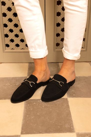 Novo Black Wide Fit Eleanora Backless Loafer Mules