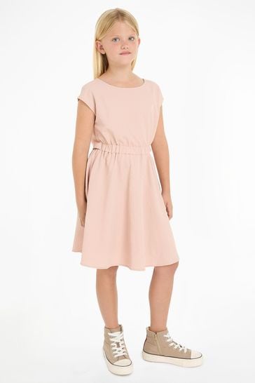 Calvin Klein Baby Pink Seersucker Fit Flare Dress