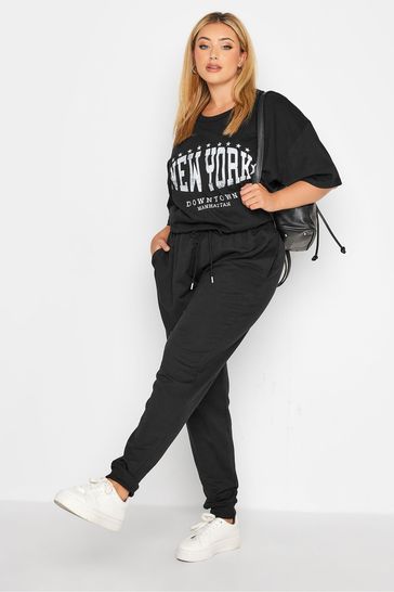 Yours Curve Black Basic Cuffed Joggers