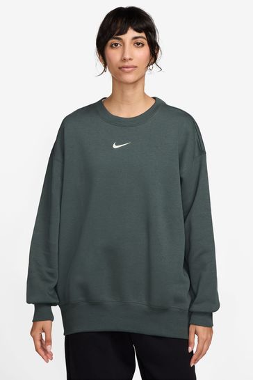 Buy Nike Dark Green Phoenix Fleece Oversized Mini Swoosh Crew Neck Sweatshirt from Next Turkey