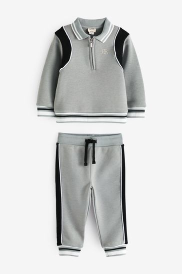 River Island Grey Mini Boys Tipped Sweat and Jogger Set