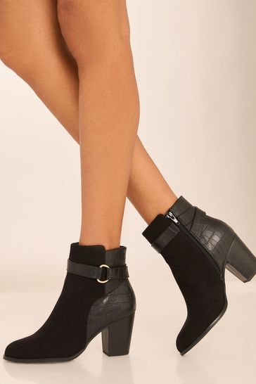 Black faux leather block heel ankle boots best sale