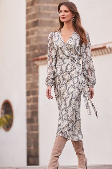 Blouson sleeve wrap dress outlet