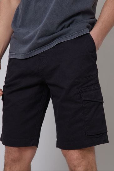 Threadbare Black Cotton Cargo Shorts With Stretch