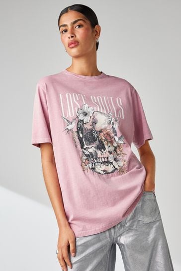 Pink Lost Souls Graphic Skull T-Shirt