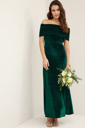 Buy Emerald Green Bardot Velvet Maxi Dress from Next Bahrain