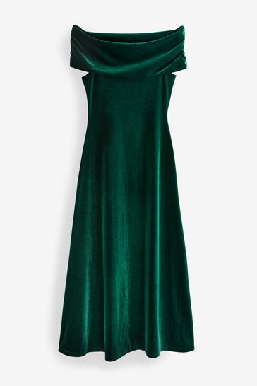 Buy Emerald Green Bardot Velvet Maxi Dress from Next Bahrain