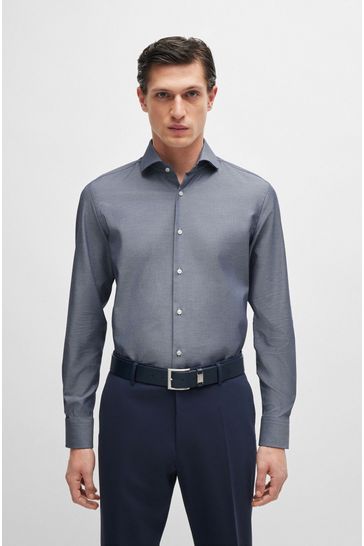 BOSS Blue Slim-Fit Shirt In Easy-Iron Structured Stretch Cotton