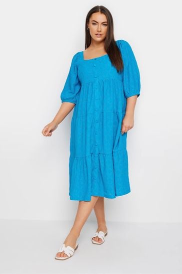 Yours Curve Blue Anglaise Button Front Maxi Dress