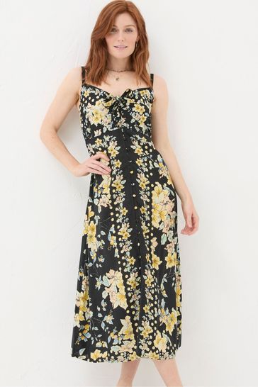 FatFace Black Phoebe Citrus Floral Midi Dress