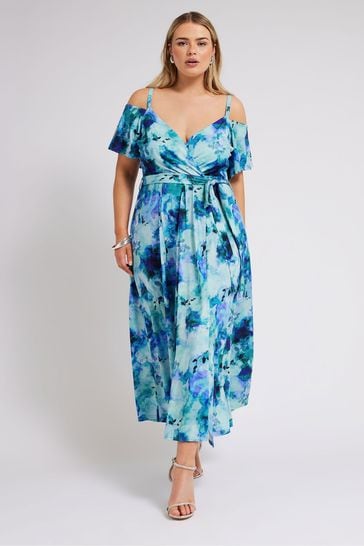Yours Curve Blue Curve Floral Bardot Maxi Dress