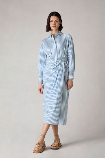Ro&Zo Blue Petite Stripe Wrap Shirt Dress
