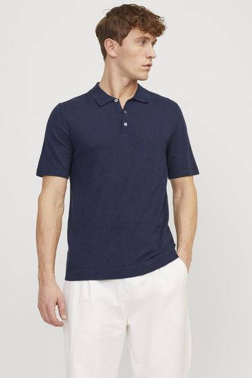 JACK & JONES Blue Knitted Polo Top