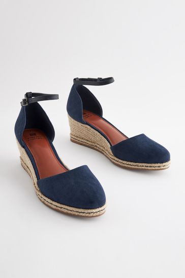 Navy Blue Forever Comfort Closed Toe Espadrille Wedges