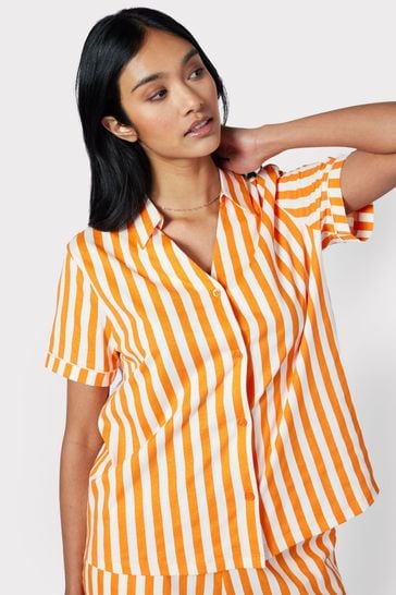 Chelsea Peers Orange Organic Cotton Stripe Short Pyjama Set