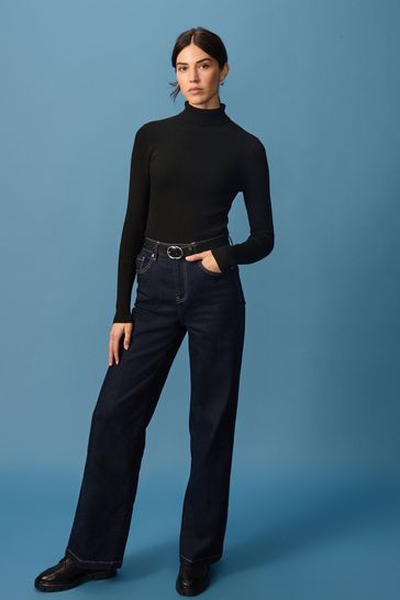 Black skinny rib polo neck sale