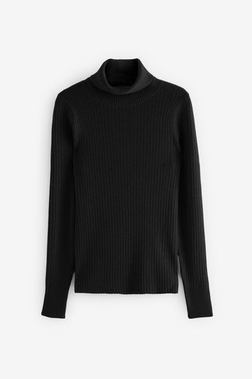 Buy Black High Roll Neck Rib Knitted Jumper from Next Canada