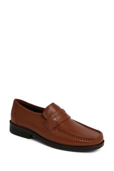 Pavers Wide Fit Leather Brown Loafers