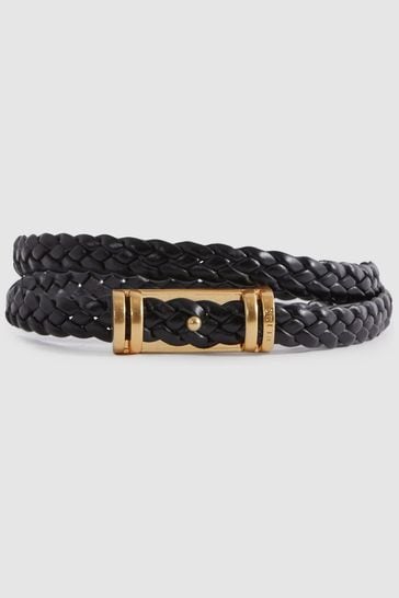 Reiss Black Lara Woven Leather Belt