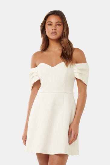 Forever New White Mini Sylvia Off Shoulder Dress