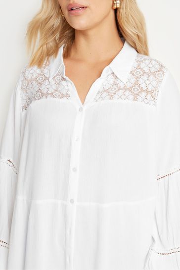 Buy Yours Curve White Boho Long Sleeve Tiered Shirt from Next Bahrain