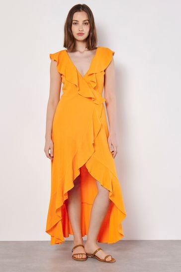 Buy Apricot Orange Ruffle Wrap Hi Lo Linen Mix Dress from Next Austria