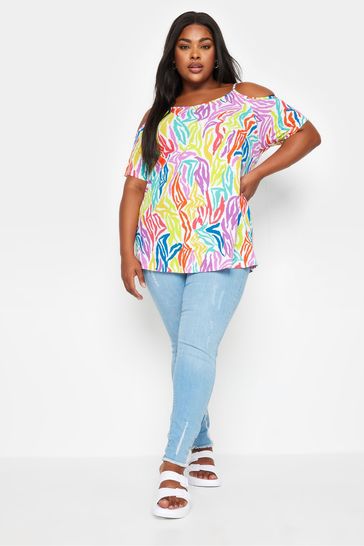 Buy Multi Yours Curve Rainbow Zebra Print Cold Shoulder Top from Next Bahrain