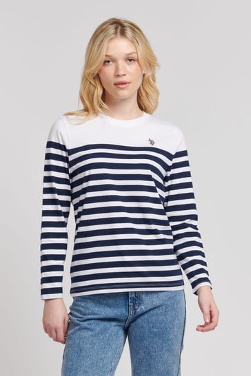 U.S. Polo Assn. Regular Fit Womens Blue Stripe Long Sleeve T-Shirt