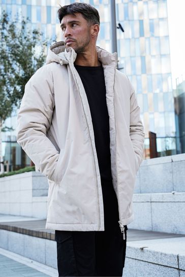 Threadbare White Showerproof Lightweight Hooded Trench Jacket