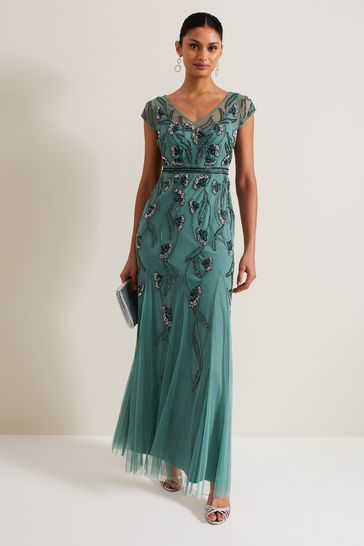 Phase Eight Green Evonne Beaded Maxi Dress