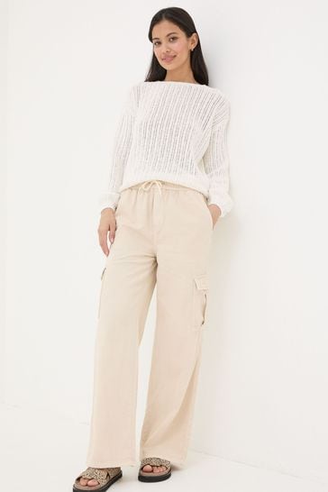 FatFace Natural Carter Cargo Wide Leg Jeans