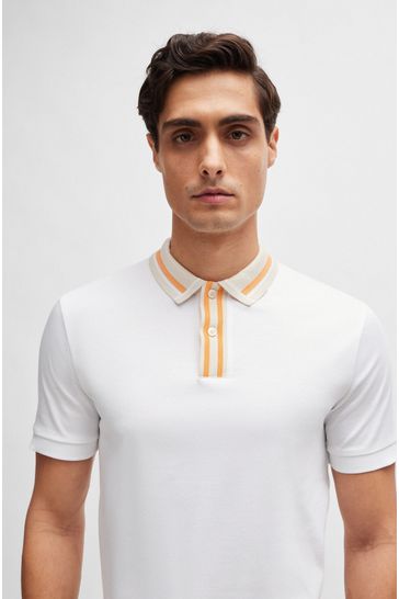 BOSS White Contrast Collar Slim Fit Polo Shirt