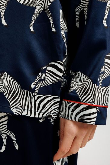 Buy Chelsea Peers Blue Satin Zebra Print Long Pyjama Set from Next Denmark