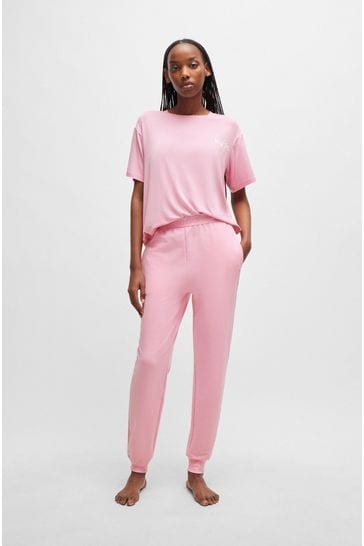 HUGO Pink Relaxed-Fit Pyjama T-Shirt With Printed Logo