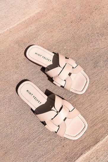 Mint Velvet Cream Leather Flat Sandals