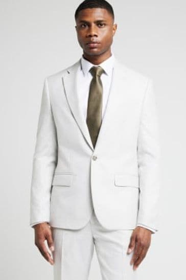 River Island Cream Dobbie Slim Fit Texture suit