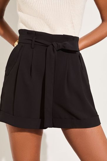 Buy Lipsy Black High Waisted Paperbag Belted Shortss from Next Bahrain