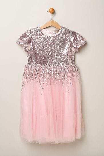 Miss Pink Sequin Waterfall Tulle Skirt Dress
