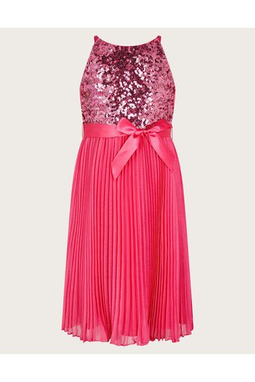 Monsoon Pink Sequin Pleated Truth Dress