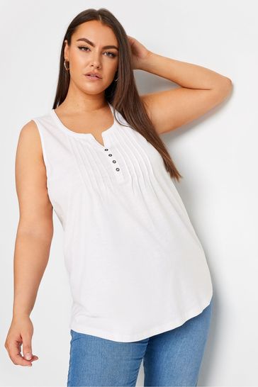 Yours Curve White Sleeveless Pintuck Henley Top