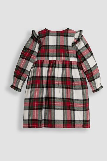 JoJo Maman Bebe Red Tartan Smocked Dress And Tights Set