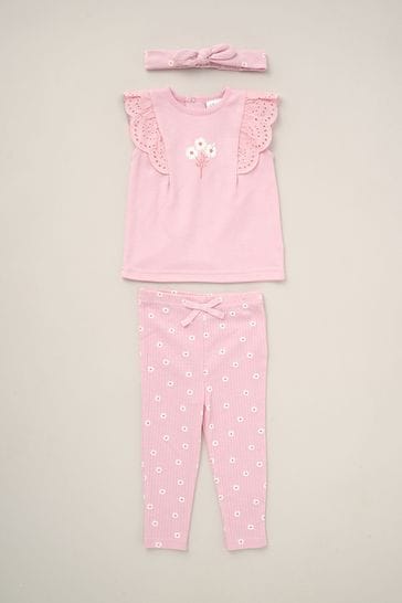 Lily & Jack Pink Broderie Detail Top Joggers And Headband Outfit Set 3 Piece
